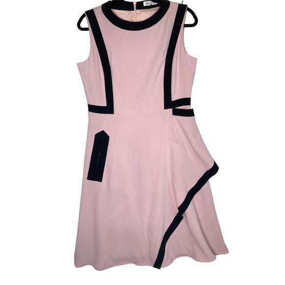 Misslook Pink Shift Dress size 10 Wrap Lined MIDI Business Retro‎ - Picture 1 of 10